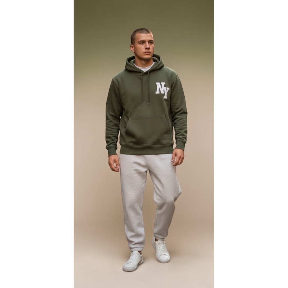 Mode of One Mens Long Sleeve Oversized NY Hoodie in Wild Ivy Size L